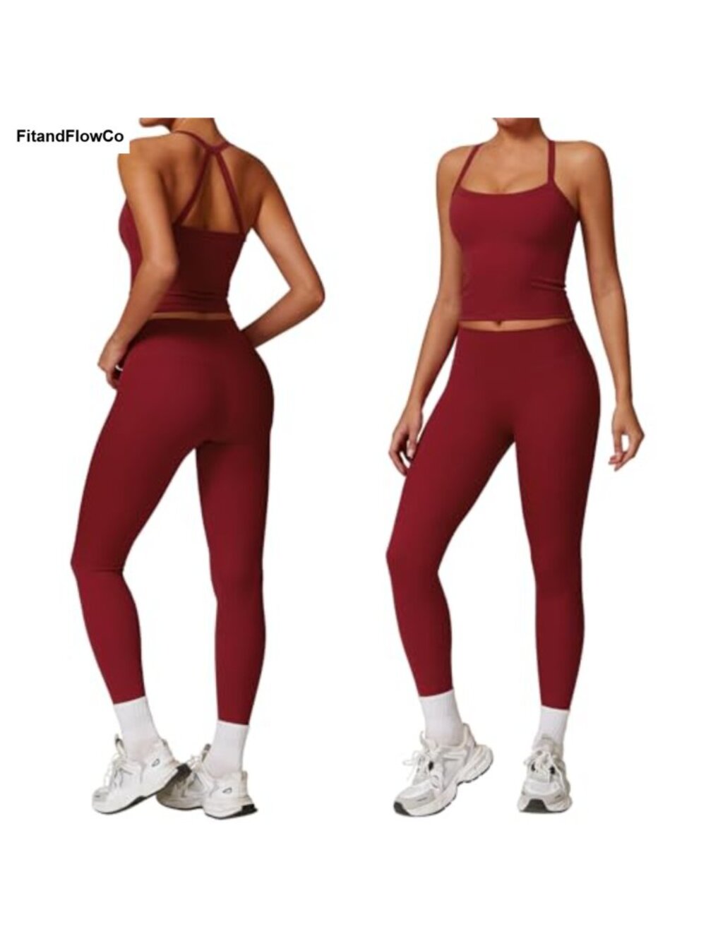 2 Piece Workout Set Open Back Tank Top High Waisted Leggings Yoga Gym Set